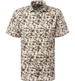 OLYMP Kurzarmhemd, Modern Fit, Bio Baumwolle, Oliv-violett Gemustert