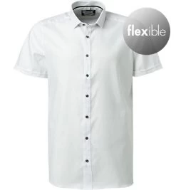 OLYMP Kurzarmhemd, Body Fit, Baumwoll-Stretch, Weiß