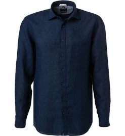 OLYMP Hemd, Modern Fit, Reines Leinen, Marineblau Meliert