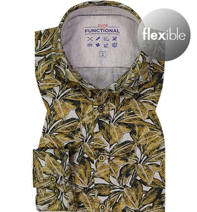 Pure Hemd, Jersey Geruchshemmend, Ocker-grau Gemustert