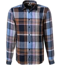 OLYMP Hemd, Body Fit, Reines Leinen, Multicolor Kariert