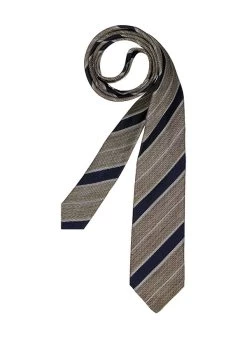 OLYMP Krawatte, Seide-Leinen, Blau-braun Gestreift