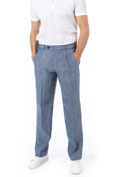 Bundfaltenhose Morello, Classic Fit, Reines Leinen, Hellblau
