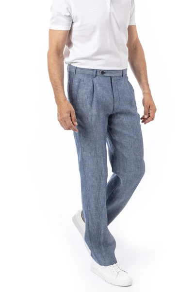 Bundfaltenhose Morello, Classic Fit, Reines Leinen, Hellblau – Bild 3