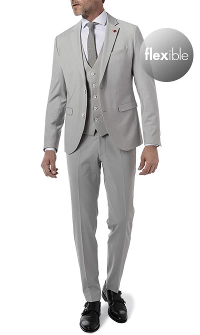 CINQUE Anzug Cimonopoli Mit Weste, Super Slim Fit, Schurwoll-Stretch, Grau