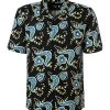 Ben Sherman Kurzarmhemd, Viskose, Schwarz-gelb Gemustert