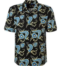 Ben Sherman Kurzarmhemd, Viskose, Schwarz-gelb Gemustert