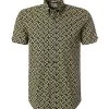Ben Sherman Kurzarmhemd, Slim Fit, Baumwolle, Dunkelblau-gelb Gemustert