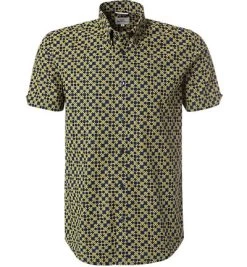 Ben Sherman Kurzarmhemd, Slim Fit, Baumwolle, Dunkelblau-gelb Gemustert