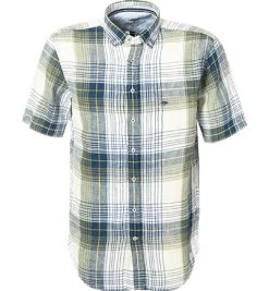 FYNCH-HATTON Kurzarmhemd, Reines Leinen, Blau-grün Kariert