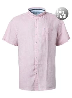 FYNCH-HATTON Kurzarmhemd, Big&Tall, Reines Leinen, Rose