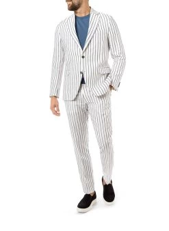 Oscar Jacobson Anzug Ferry-Denz, Leinen-Baumwolle Halbgefüttert, Weiß-blau Gestreift