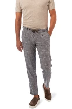 Bugatti Bundfaltenhose, Baumwolle, Grau Kariert