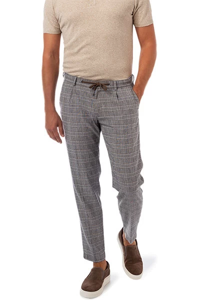 Bugatti Bundfaltenhose, Baumwolle, Grau Kariert
