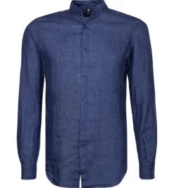 Hemd, Regular Fit, Reines Leinen, Navy Meliert