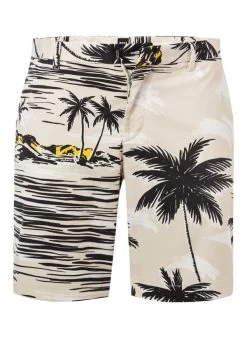 Shorts, Slim Fit, Baumwolle, Hellbeige Gemustert