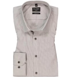 OLYMP Hemd, Super Slim Fit, Baumwoll-Stretch, Taupe Meliert