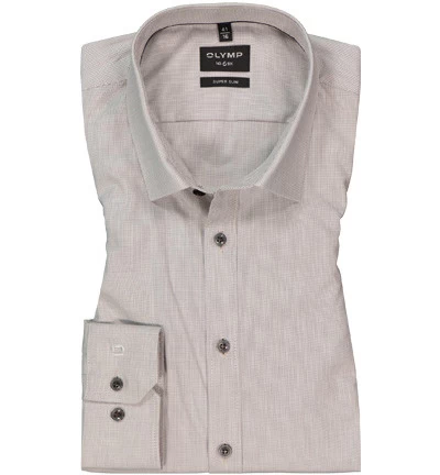 OLYMP Hemd, Super Slim Fit, Baumwoll-Stretch, Taupe Meliert