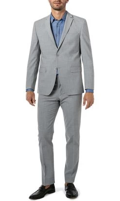 Anzug, Modern Fit, Schurwoll-Stretch, Grau Meliert