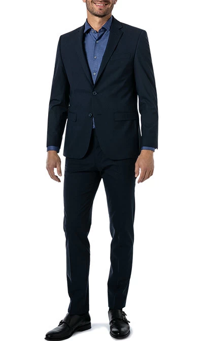 Anzug, Modern Fit, Schurwoll-Stretch, Nachtblau