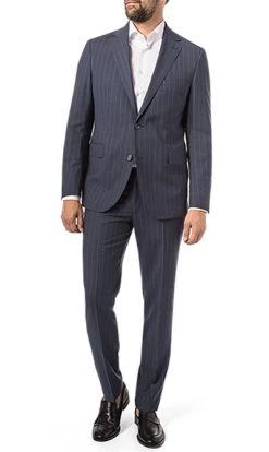 Anzug, Shaped Fit, Schurwolle, Dunkelblau Gestreift