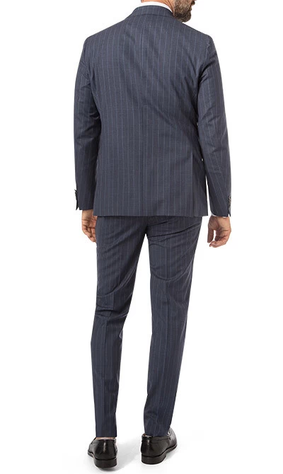 Anzug, Shaped Fit, Schurwolle, Dunkelblau Gestreift – Bild 2