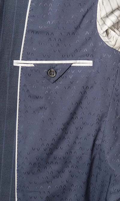 Anzug, Shaped Fit, Schurwolle, Dunkelblau Gestreift – Bild 3