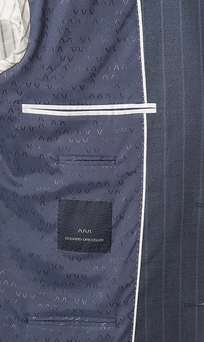 Anzug, Shaped Fit, Schurwolle, Dunkelblau Gestreift – Bild 4