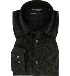 Marc O'Polo Hemd, Regular Fit, Bio Baumwolle, Dunkelgrün-schwarz Gemustert
