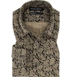 Marc O'Polo Hemd, Regular Fit, Bio Baumwolle, Beige-schwarz Gemustert