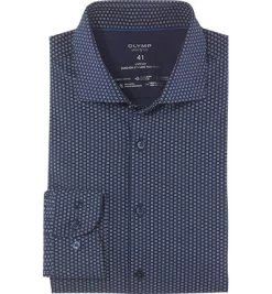 OLYMP Hemd, Body Fit, Baumwoll-Stretch Climate Control, Marine Gemustert