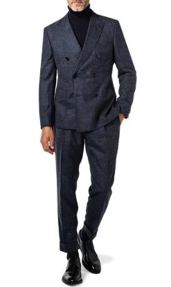 Anzug, Slim Fit, Schurwolle, Dunkelblau Meliert