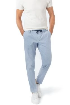 Bugatti Bundfaltenhose, Leinen-Baumwolle, Hellblau Meliert