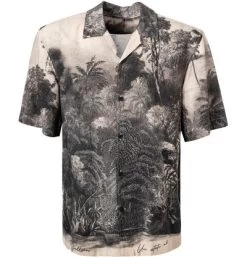 Strellson Kurzarmhemd, Viskose, Schwarz-beige Gemustert