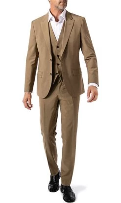 Hugo Anzug Mit Weste Henry-Getlin, Slim Fit, Schurwolle, Beige