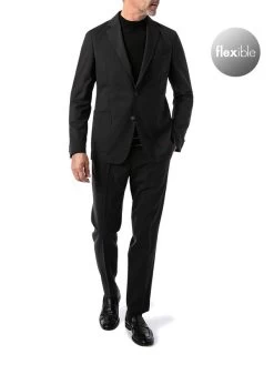 Anzug Hanry-Genius, Schurwoll-Stretch Waschbar, Schwarz