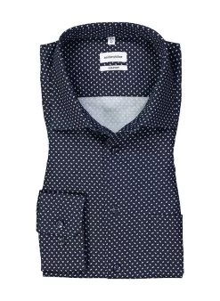 Seidensticker Hemd, Comfort Fit, Baumwolle, Dunkelblau Gemustert
