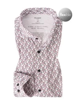 OLYMP Hemd, Modern Fit, Jersey Geruchshemmend, Weiß Gemustert