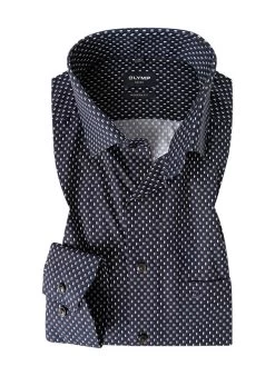 OLYMP Hemd, Modern Fit, Popeline, Braun Gemustert