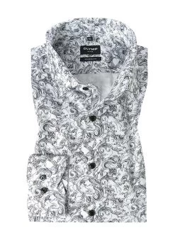 OLYMP Hemd, Modern Fit, Baumwolle, Weiß Gemustert