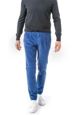 Bundfaltenhose Turin, Slim Fit, Cord, Royal