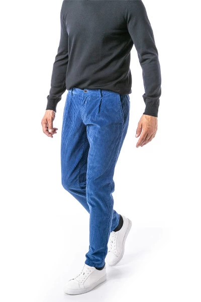 Bundfaltenhose Turin, Slim Fit, Cord, Royal – Bild 2