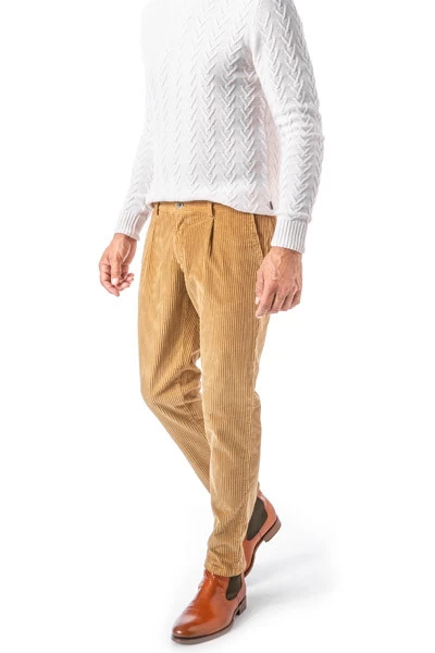Bundfaltenhose Turin, Slim Fit, Cord, Curry – Bild 2
