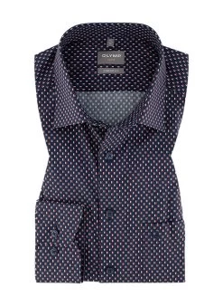 OLYMP Hemd, Comfort Fit, Baumwolle, Rot-blau Gemustert