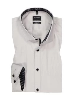 OLYMP Hemd, Super Slim Fit, Baumwoll-Stretch, Hellgrau