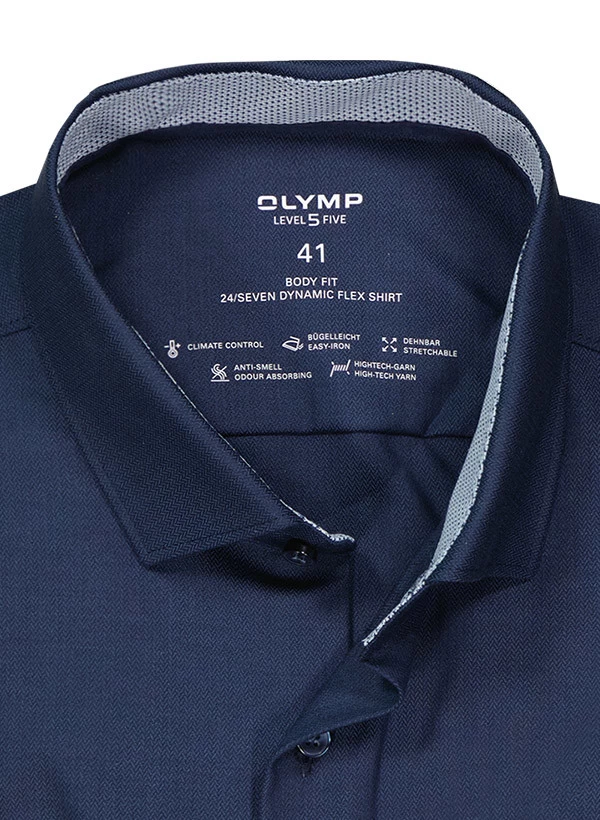 OLYMP Hemd, Body Fit, Baumwoll-Stretch Climate Control, Extra Langer Arm, Nachtblau – Bild 2