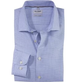 OLYMP Hemd, Body Fit, Baumwolle, Hellblau Gemustert