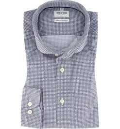 OLYMP Hemd, Body Fit, Baumwolle, Marine Gemustert