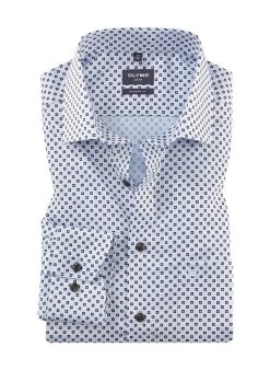 OLYMP Hemd, Modern Fit, Baumwolle, Extra Langer Arm, Braun-hellblau Gemustert