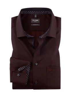 OLYMP Hemd, Modern Fit, Baumwolle, Dunkelrot
